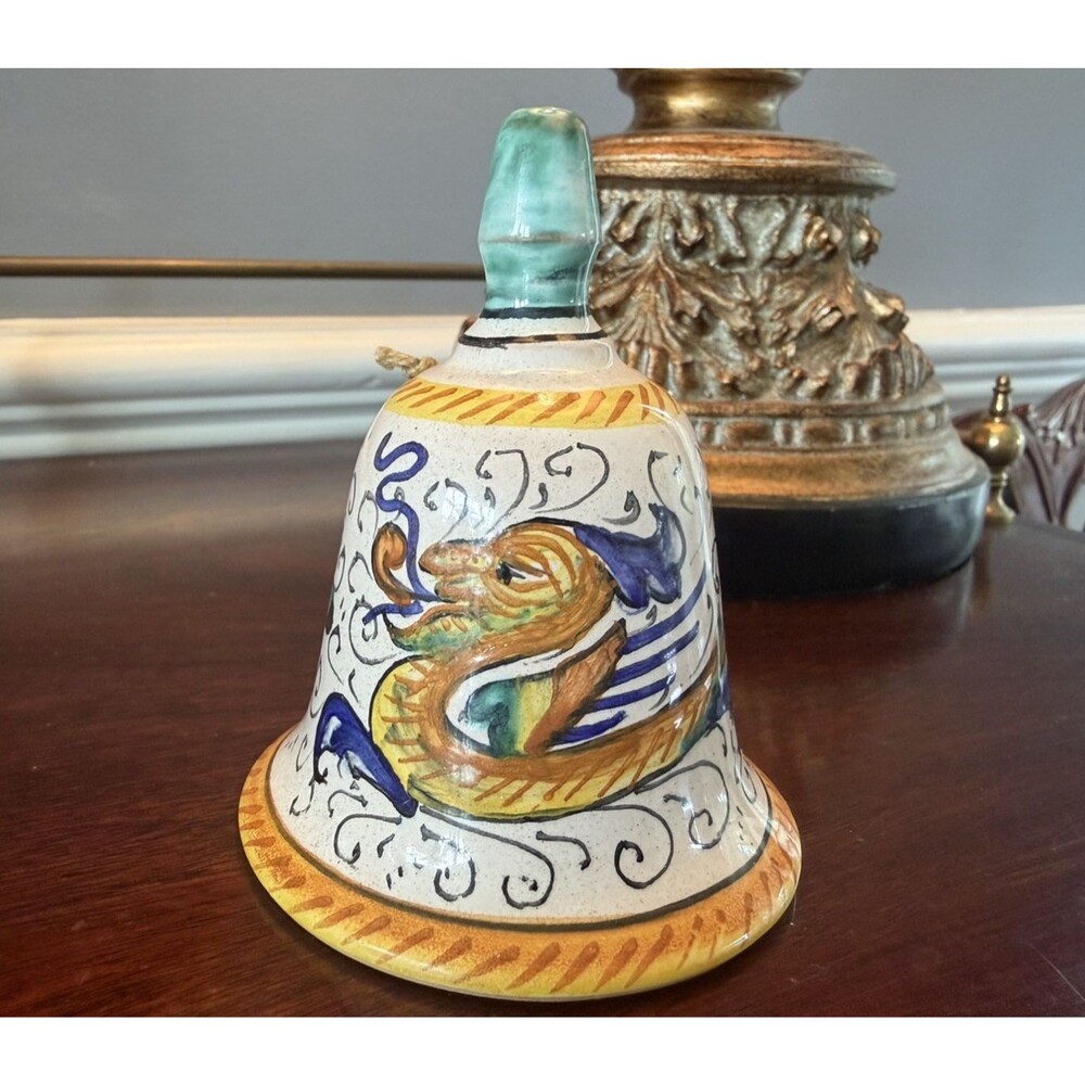 Deruta Italy Raffaellesco Hand Painted Art Pottery Bell 3.5” Dip A Mano Signed